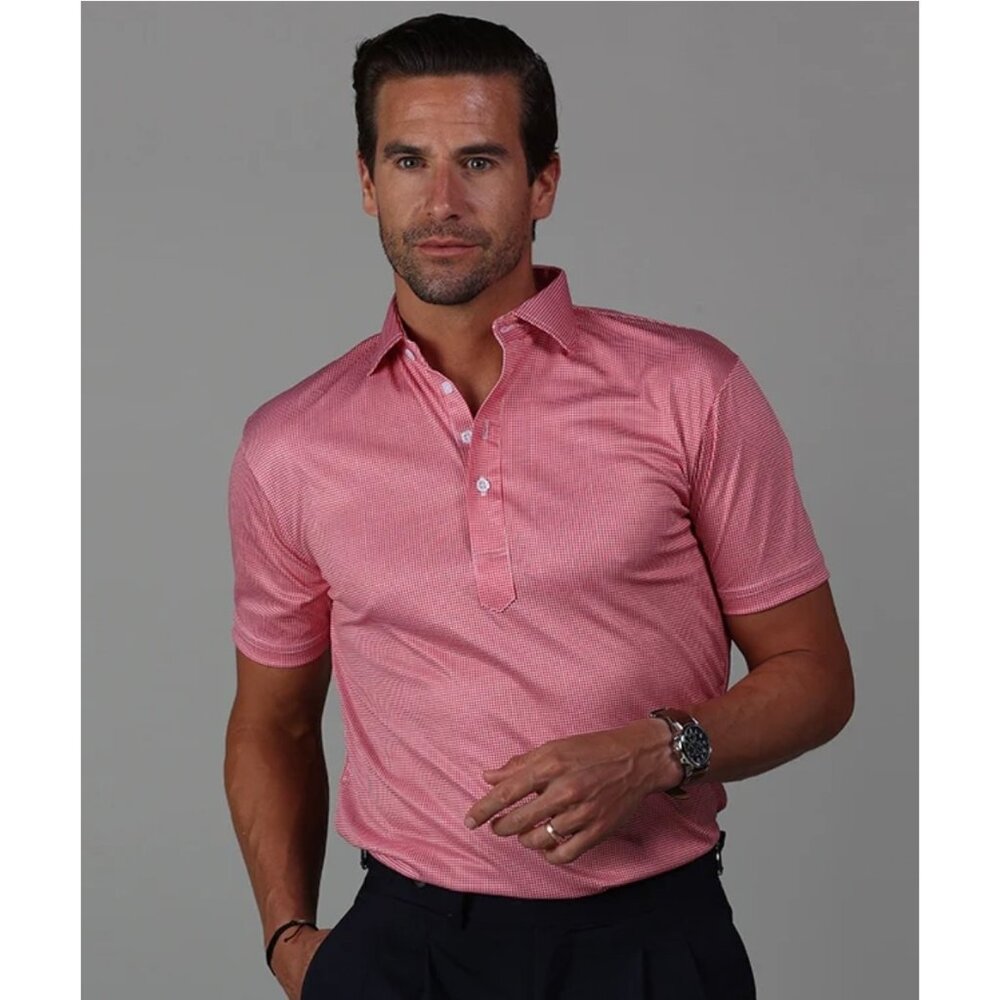 NWT Collars and Co Small Semi-Spread Collar Polo Red Houndstooth Mens Golf